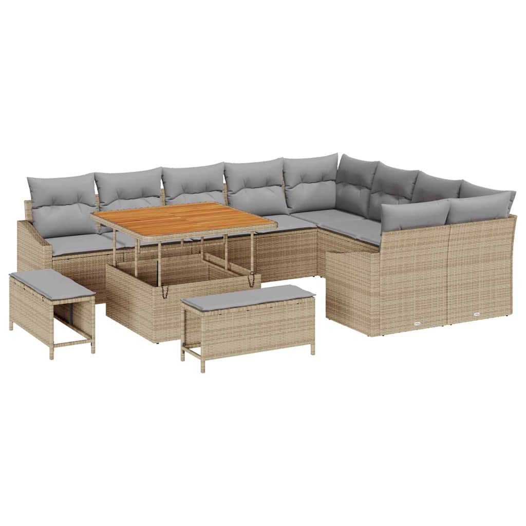 Set Divano da Giardino con cuscino 12 pcs Beige e Grigio Chiaro