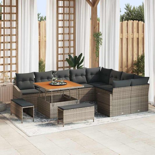 Set Divano da Giardino con cuscino 12 pcs Grigio Poly Rattan
