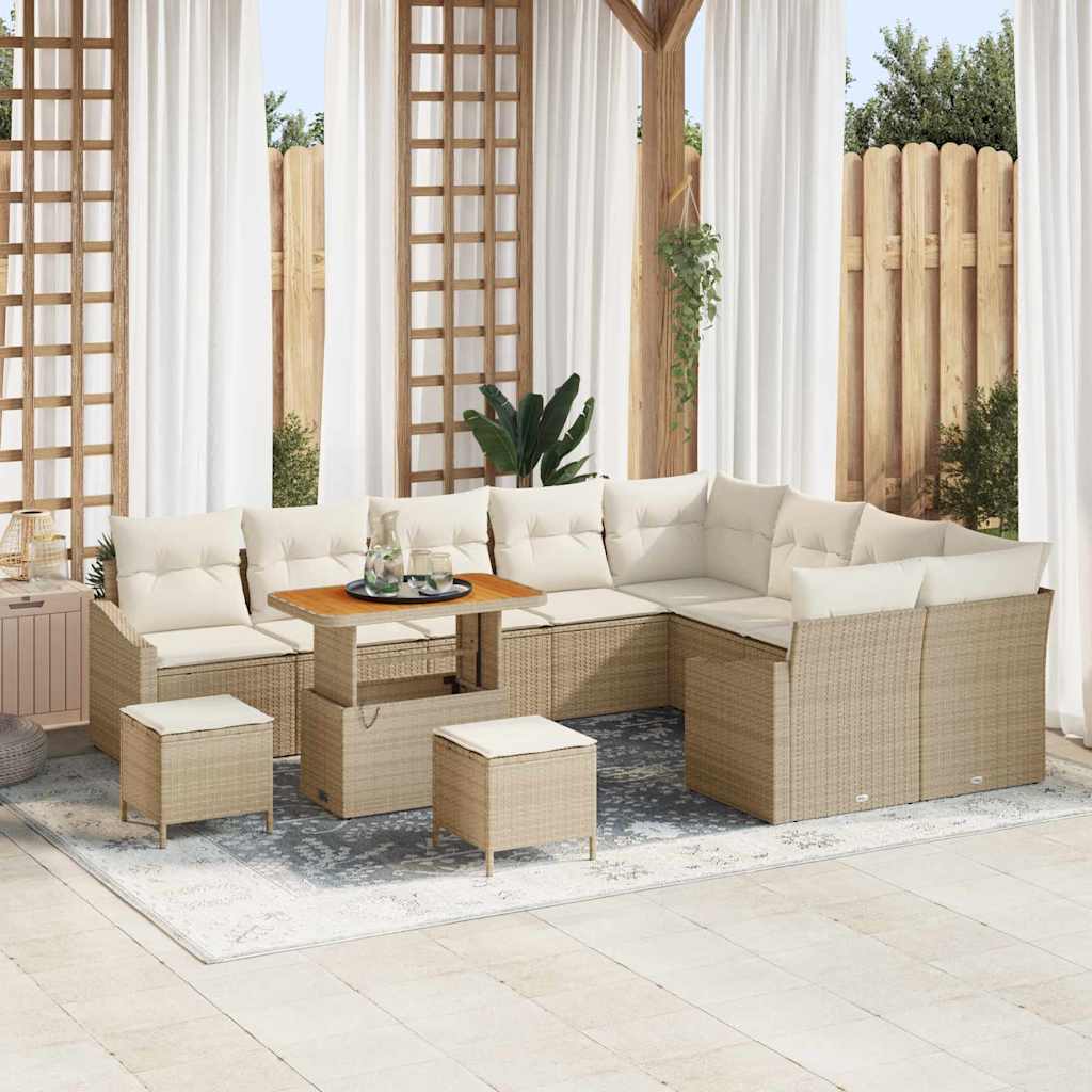 Set Divano da Giardino 12 pcs Beige e Crema 90 x 55 x 71 cm