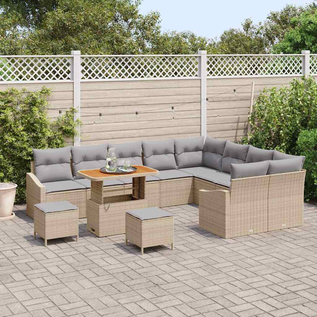 Set Divano da Giardino con cuscino 12 pcs Beige Poly Rattan | homemem39