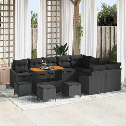 Set Divano da Giardino con cuscino 13 pcs Nero Poly Rattan | homemem39