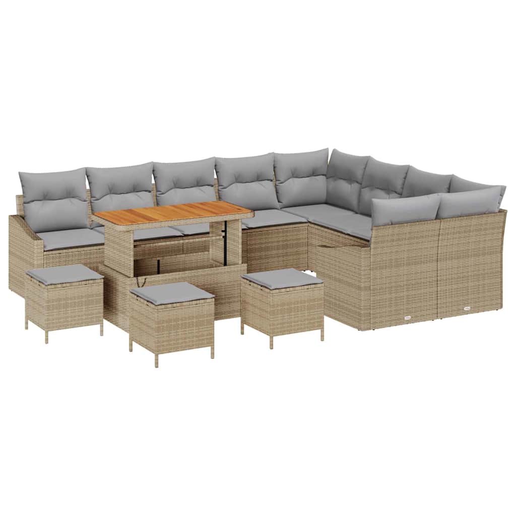 Set Divano da Giardino con cuscino 13 pcs Beige Poly Rattan | homemem39