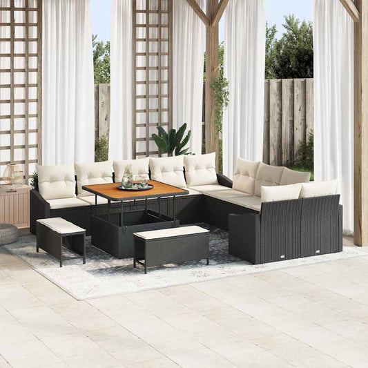 Set Divano da Giardino 13 pcs Nero e Crema 100 x 100 x 71 cm