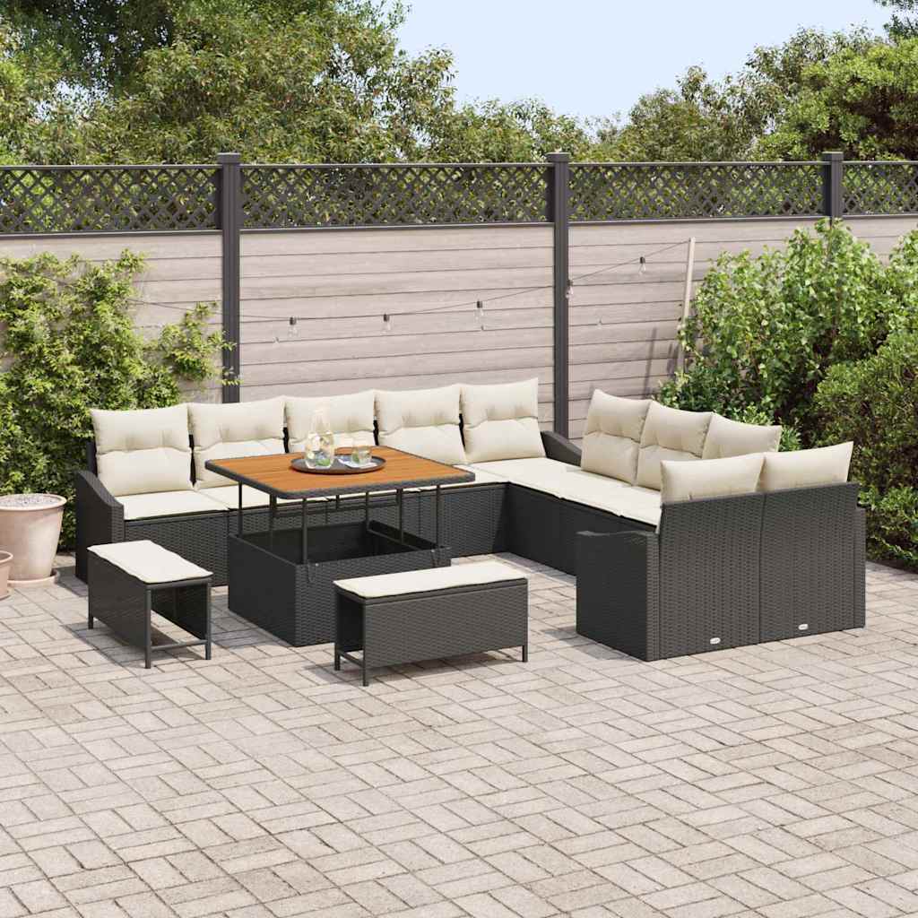 Set Divano da Giardino 13 pcs Nero e Crema 100 x 100 x 71 cm