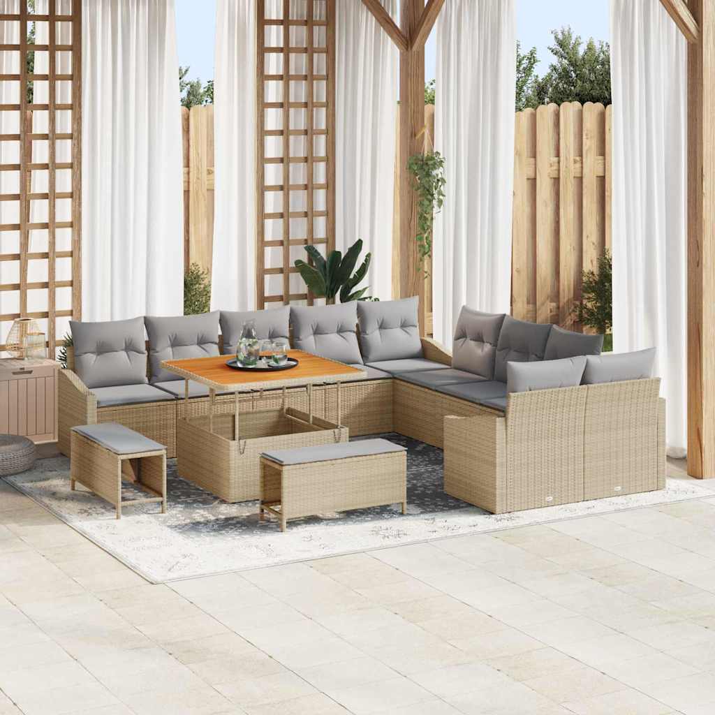 Set Divano da Giardino con cuscino 13 pcs Beige Poly Rattan | homemem39
