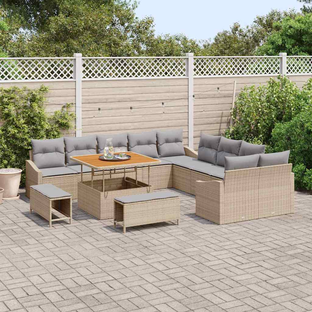 Set Divano da Giardino con cuscino 13 pcs Beige Poly Rattan | homemem39