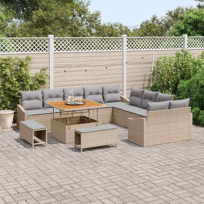 Set Divano da Giardino con cuscino 13 pcs Beige Poly Rattan | homemem39