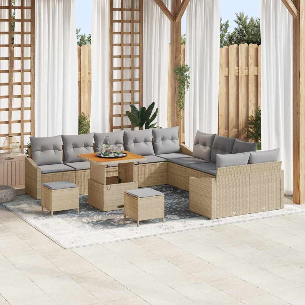 Set Divano da Giardino con cuscino 13 pcs Beige Poly Rattan | homemem39