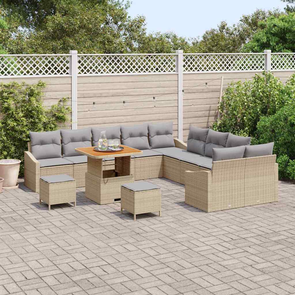 Set Divano da Giardino con cuscino 13 pcs Beige Poly Rattan | homemem39