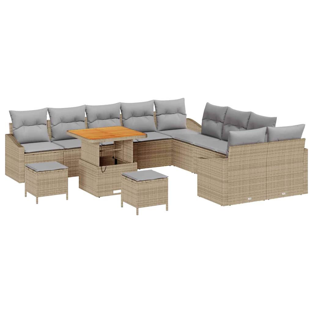 Set Divano da Giardino con cuscino 13 pcs Beige Poly Rattan | homemem39