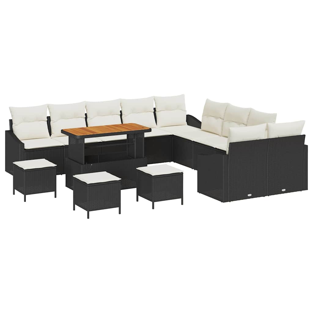 Set Divano da Giardino 13 pcs Nero e Crema 100 x 100 x 71 cm