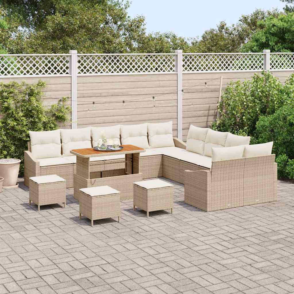 Set Divano da Giardino con cuscino 13 pcs Beige Poly Rattan | homemem39