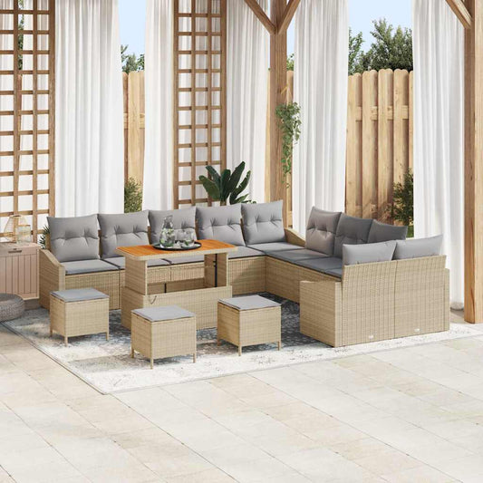 Set Divano da Giardino con cuscino 13 pcs Beige e Grigio Chiaro