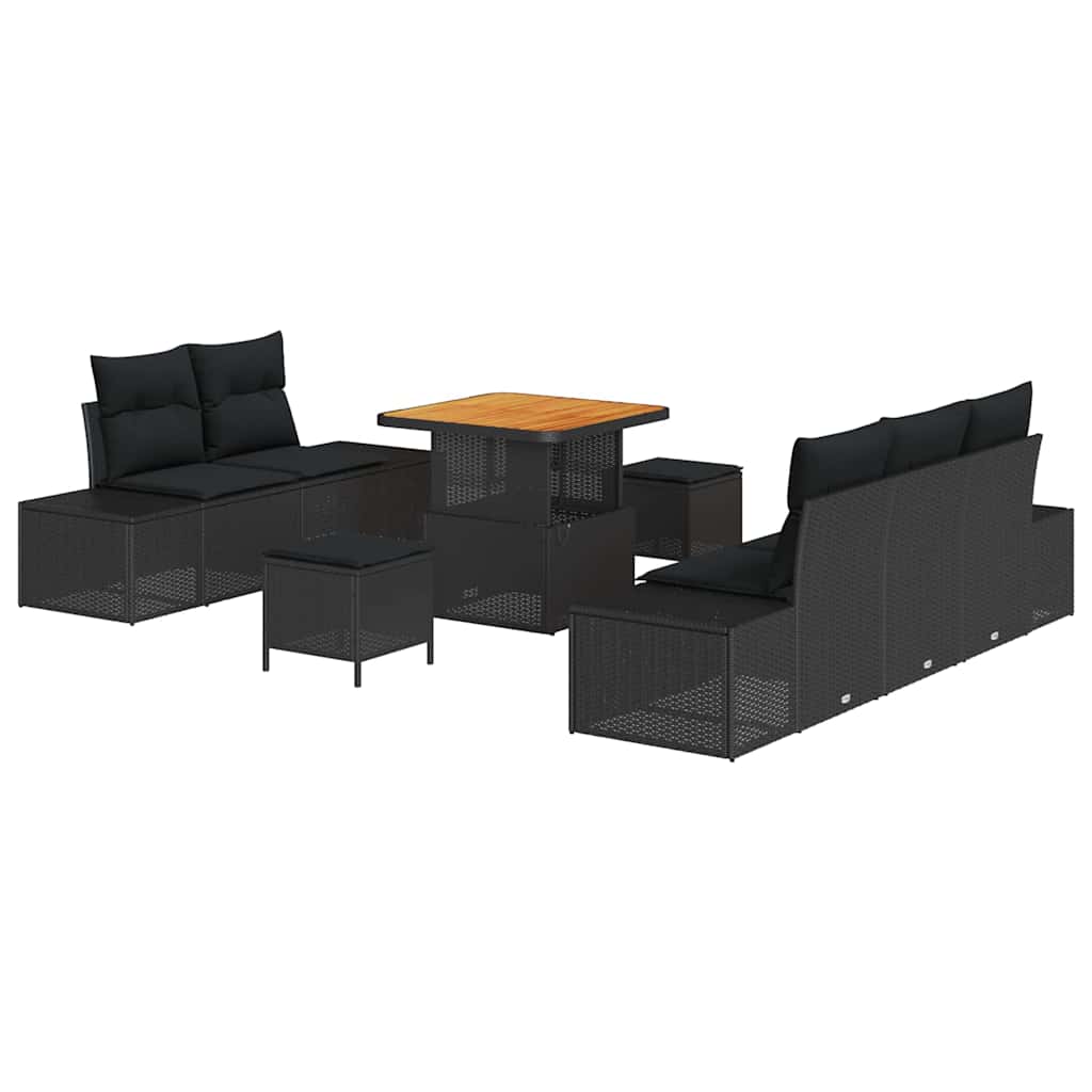 Set Divano da Giardino con cuscino 8 pcs Nero Poly Rattan | homemem39
