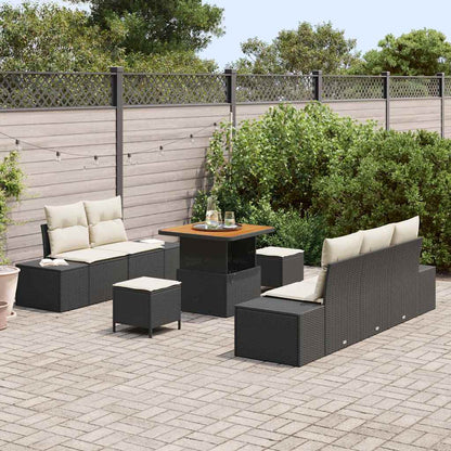 Set Divano da Giardino con cuscino 8 pcs Nero Poly Rattan | homemem39
