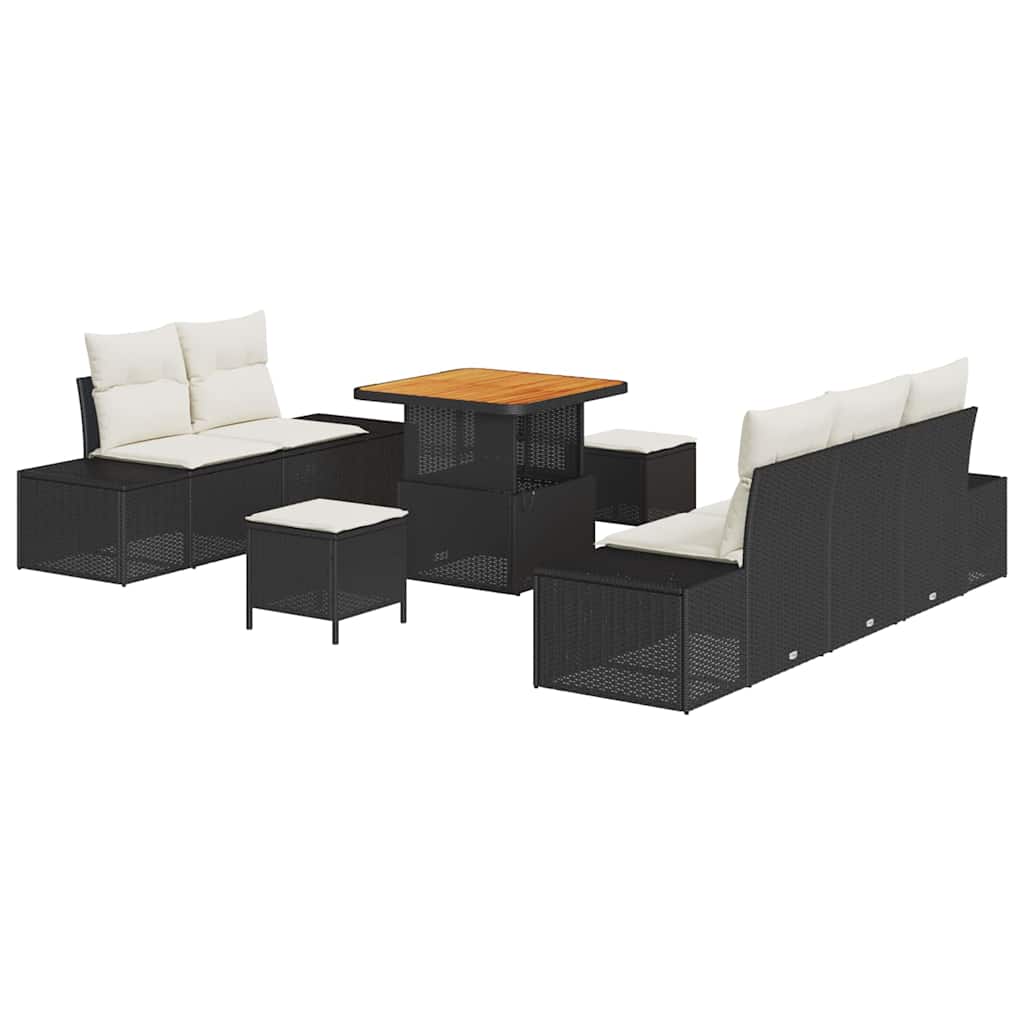Set Divano da Giardino con cuscino 8 pcs Nero Poly Rattan | homemem39