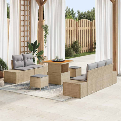 Set Divano da Giardino con cuscino 8 pcs Beige Poly Rattan