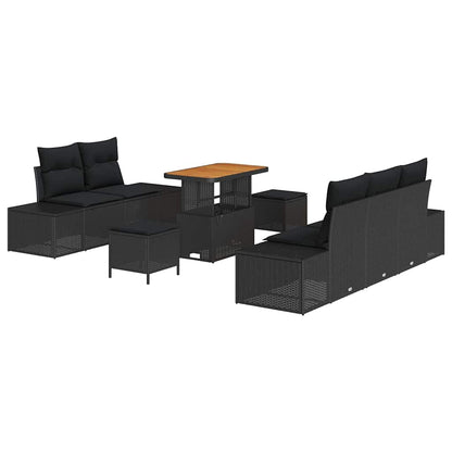 Set Divano da Giardino con cuscino 8 pcs Nero Poly Rattan