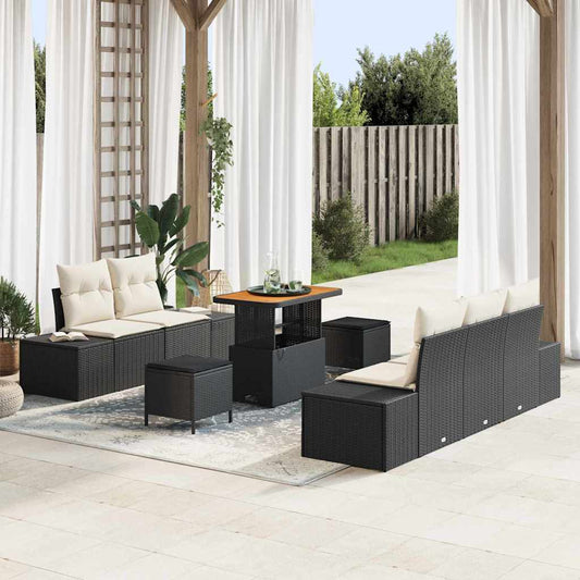 Set Divano da Giardino 8 pcs Nero e Crema 90 x 55 x 71 cm