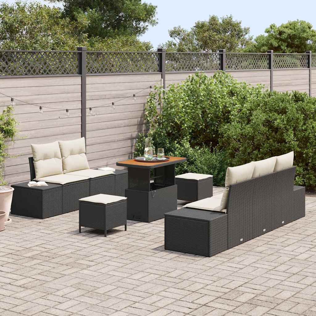 Set Divano da Giardino 8 pcs Nero e Crema 90 x 55 x 71 cm