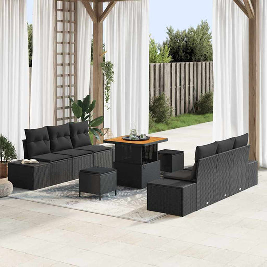 Set Divano da Giardino con cuscino 9 pcs Nero 80 x 80 x 71 cm
