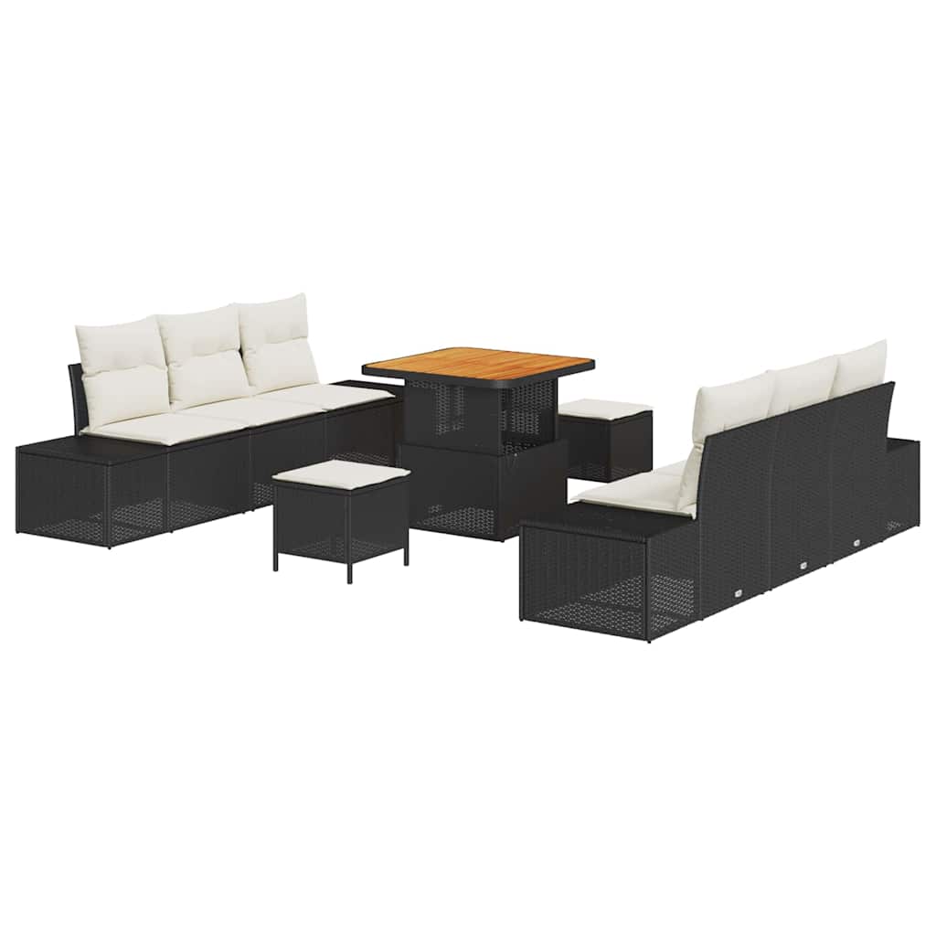 Set Divano da Giardino 9 pcs Nero e Crema 80 x 80 x 71 cm