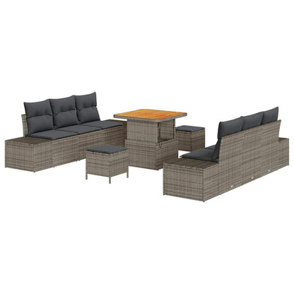 Set Divano da Giardino con cuscino 9 pcs Grigio Poly Rattan | homemem39