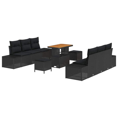 Set Divano da Giardino con cuscino 9 pcs Nero 90 x 55 x 71 cm