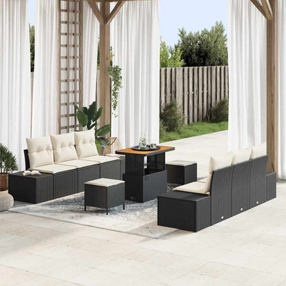 Set Divano da Giardino 9 pcs Nero e Crema 90 x 55 x 71 cm