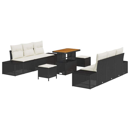 Set Divano da Giardino 9 pcs Nero e Crema 90 x 55 x 71 cm