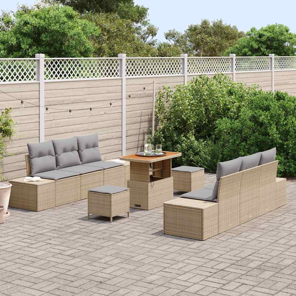 Set Divano da Giardino con cuscino 9 pcs Beige e Grigio Chiaro