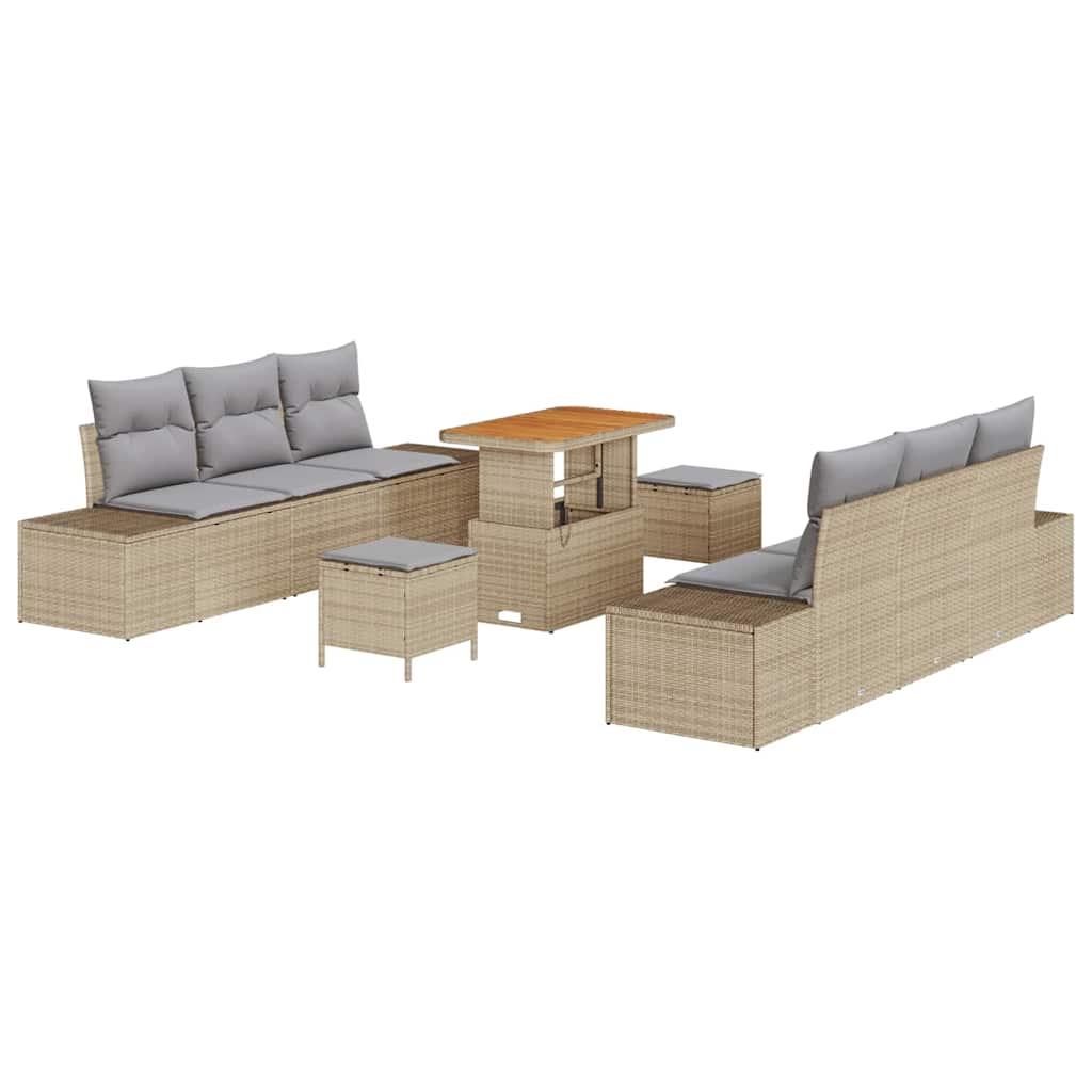 Set Divano da Giardino con cuscino 9 pcs Beige e Grigio Chiaro