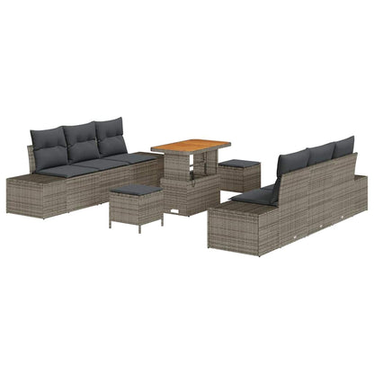 Set Divano da Giardino con cuscino 9 pcs Grigio Poly Rattan | homemem39