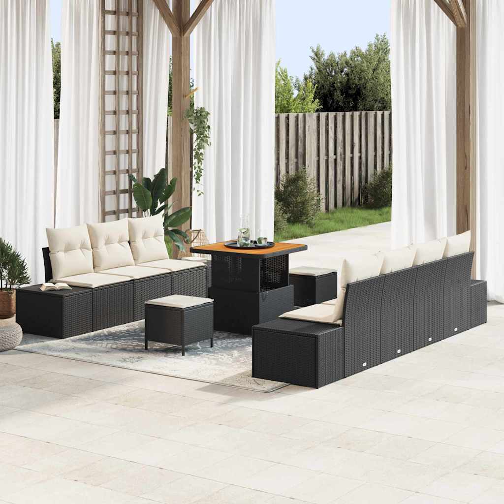 Set Divano da Giardino 10 pcs Nero e Crema 80 x 80 x 71 cm