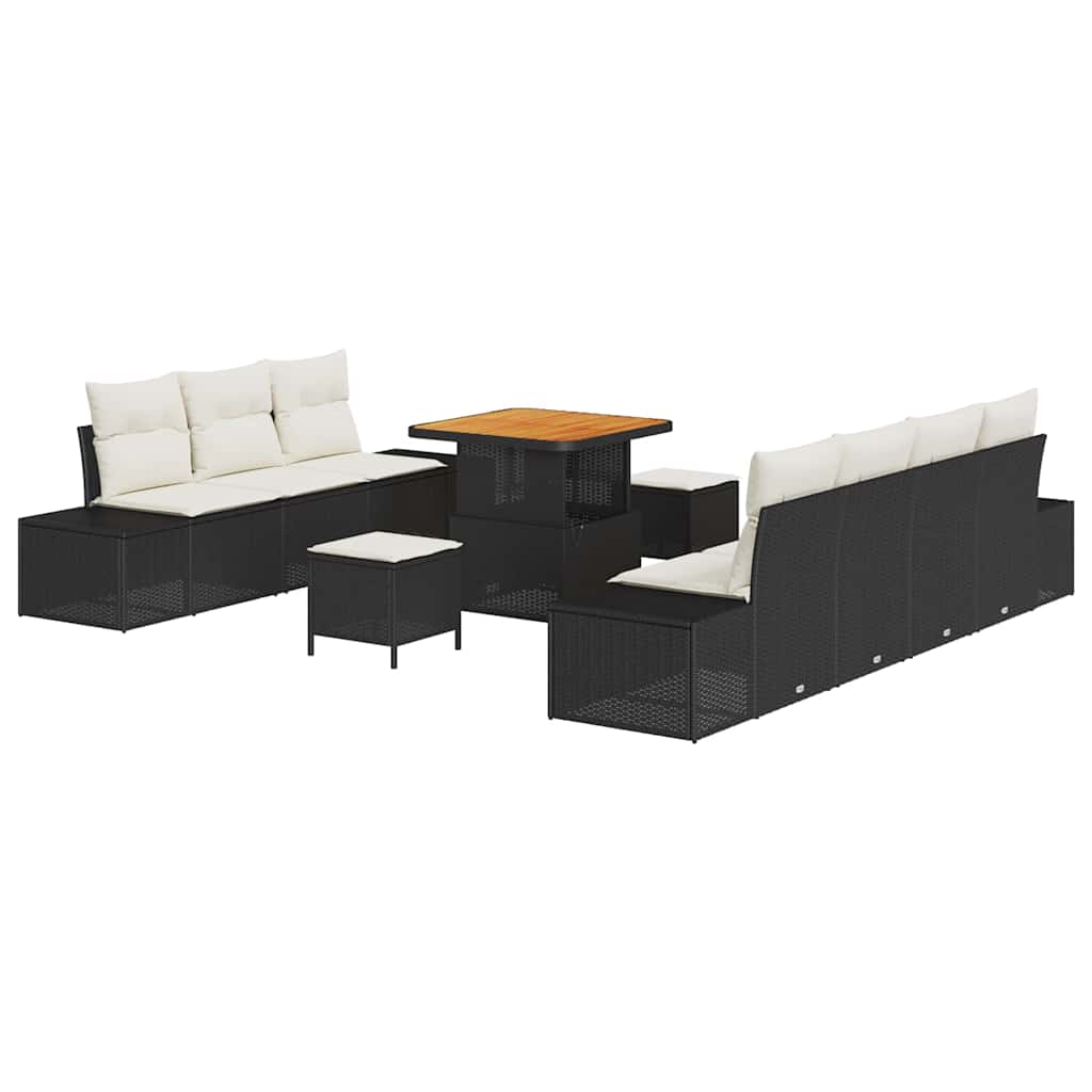Set Divano da Giardino 10 pcs Nero e Crema 80 x 80 x 71 cm