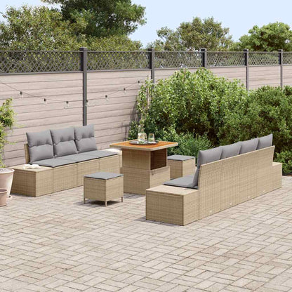 Set Divano da Giardino con cuscino 10 pcs Beige Poly Rattan | homemem39