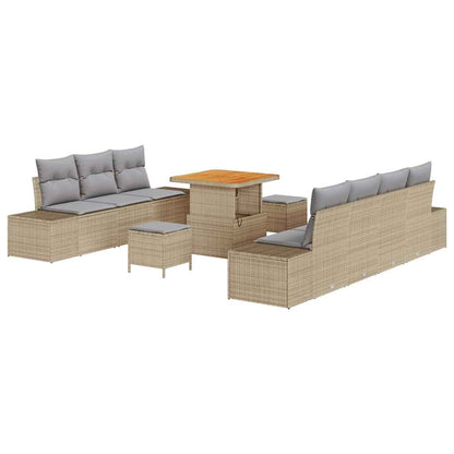 Set Divano da Giardino con cuscino 10 pcs Beige Poly Rattan | homemem39