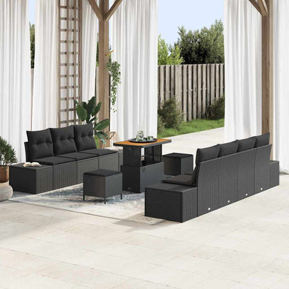 Set Divano da Giardino con cuscino 10 pcs Nero Poly Rattan | homemem39