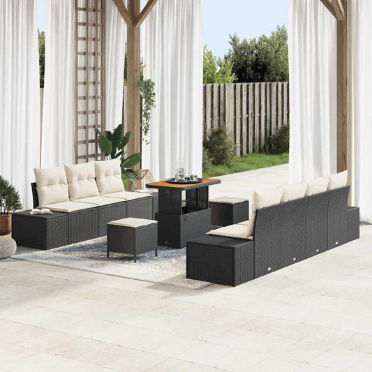 Set Divano da Giardino con cuscino 10 pcs Nero Poly Rattan