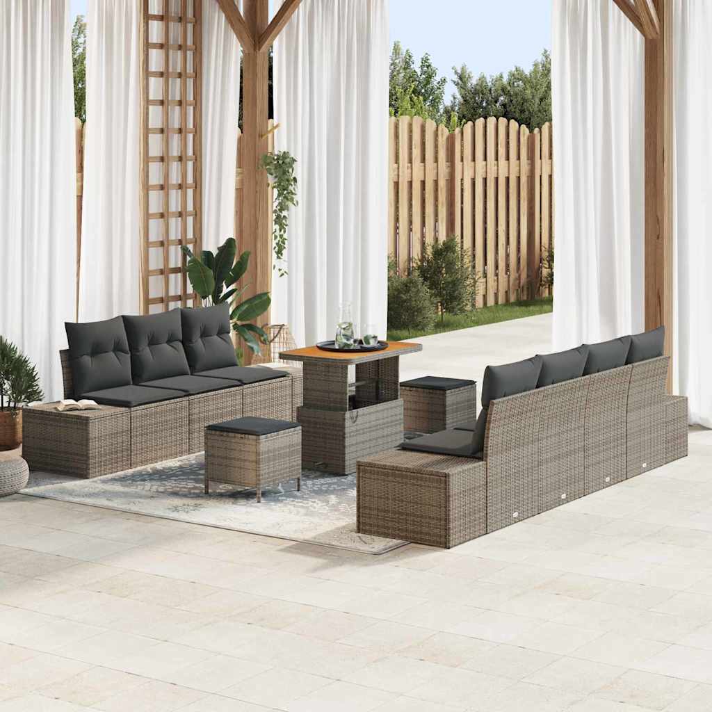 Set Divano da Giardino con cuscino 10 pcs Grigio Poly Rattan | homemem39