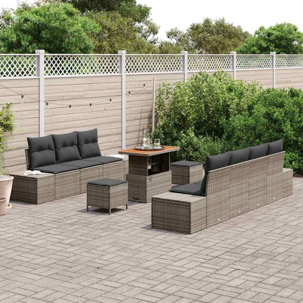 Set Divano da Giardino con cuscino 10 pcs Grigio Poly Rattan | homemem39