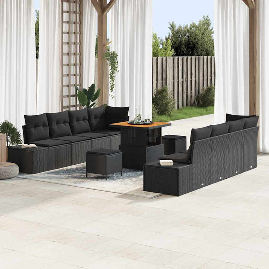 Set Divano da Giardino con cuscino 11 pcs Nero 80 x 80 x 71 cm