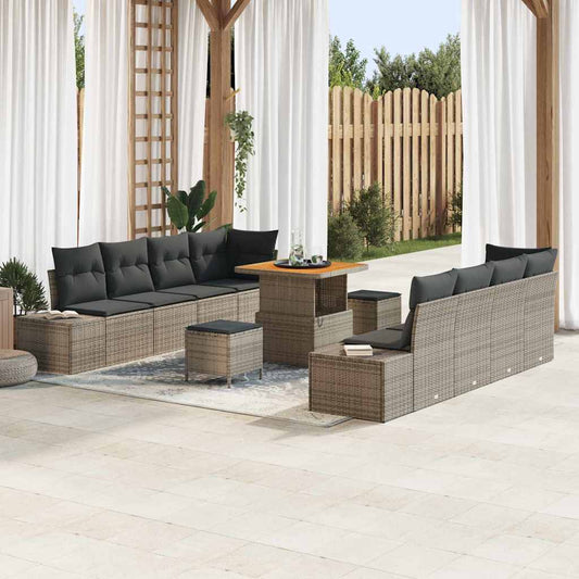 Set Divano da Giardino 11 pz 10-Numero di posti Grigio