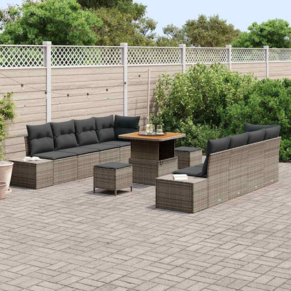 Set Divano da Giardino con cuscino 11 pcs Grigio Poly Rattan | homemem39