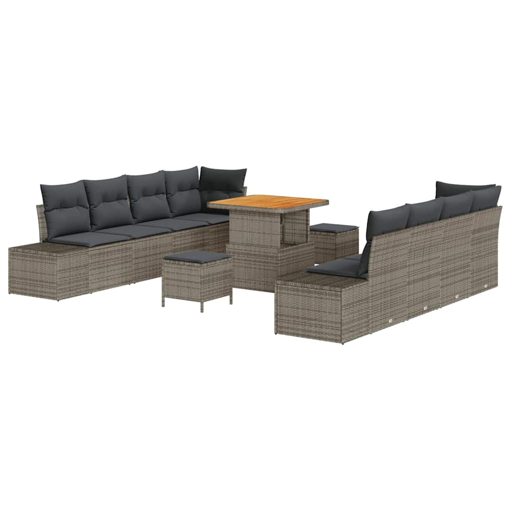 Set Divano da Giardino con cuscino 11 pcs Grigio Poly Rattan | homemem39