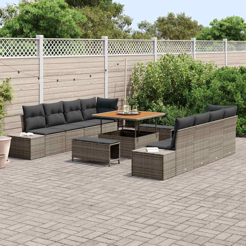 Set Divano da Giardino con cuscino 11 pcs Grigio Poly Rattan | homemem39