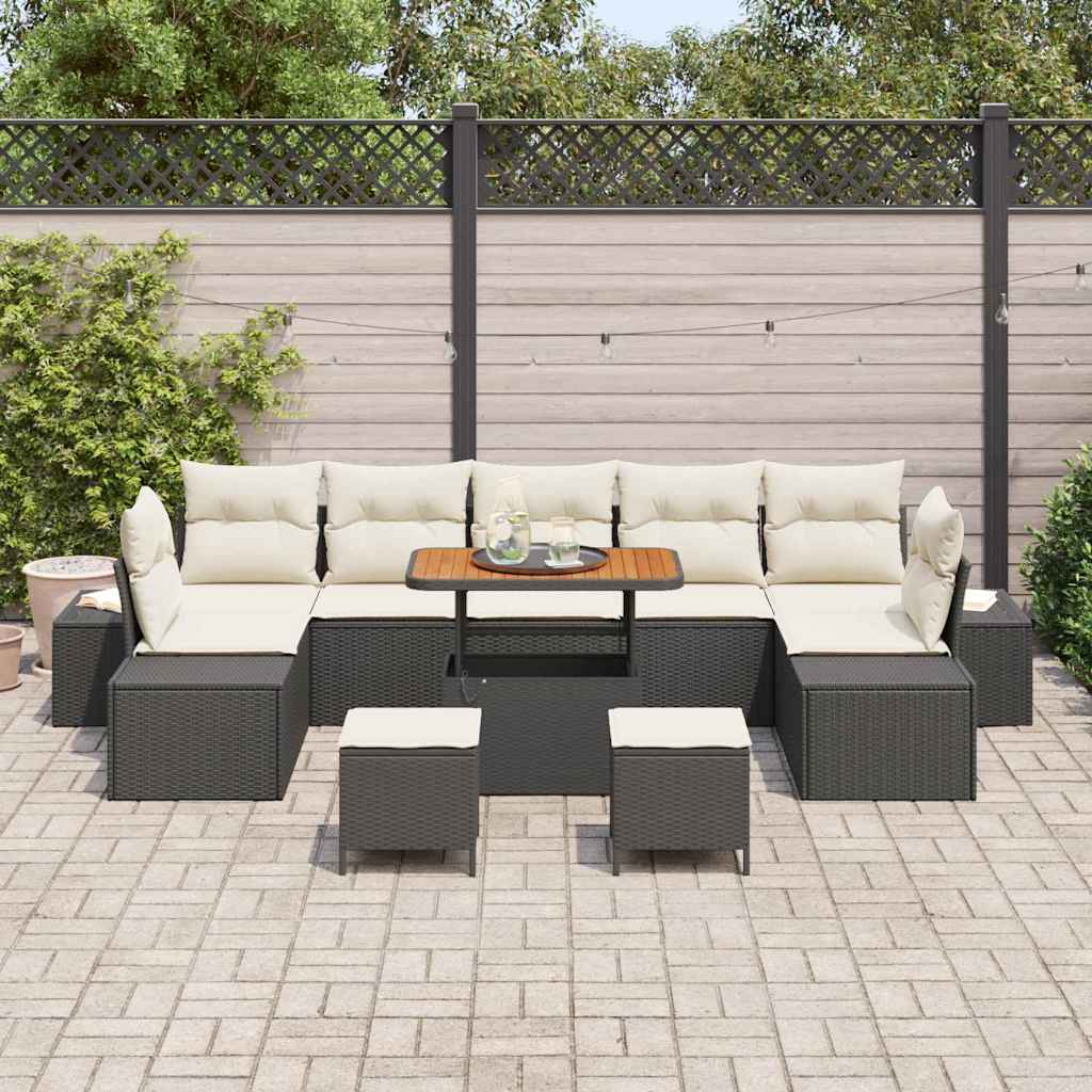 Set Divano da Giardino con cuscino 10 pcs Nero Poly Rattan | homemem39