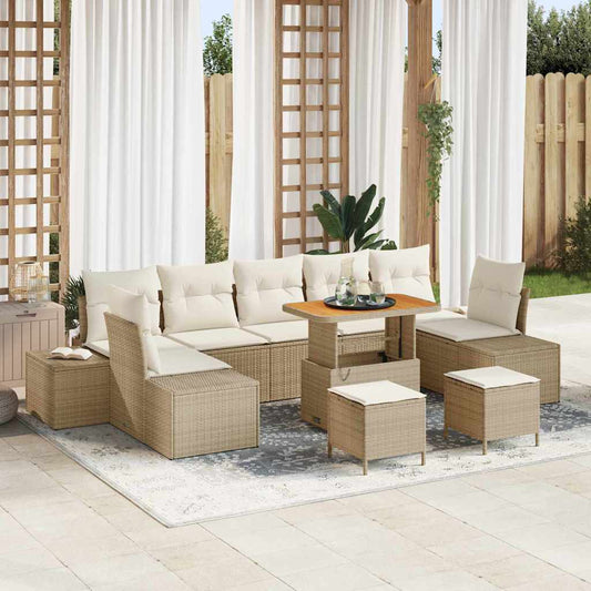 Set Divano da Giardino 10 pcs Beige e Crema 90 x 55 x 71 cm