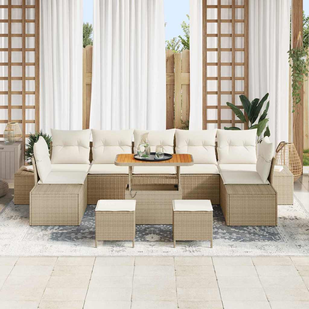 Set Divano da Giardino 10 pcs Beige e Crema 90 x 55 x 71 cm