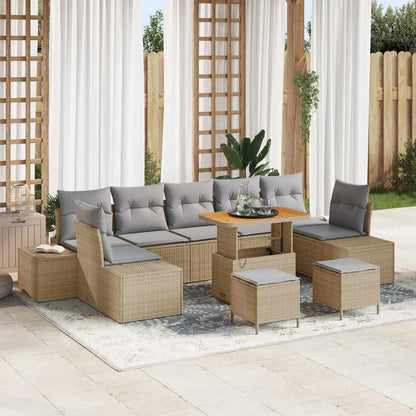 Set Divano da Giardino con cuscino 10 pcs Beige Poly Rattan | homemem39